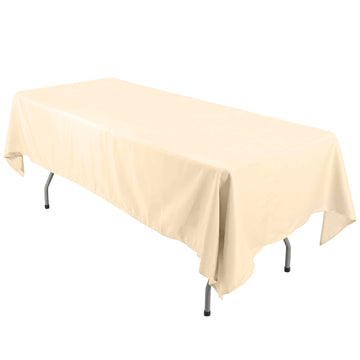 60"x126" Beige Seamless Polyester Rectangular Tablecloth