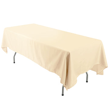 60"x126" Beige Polyester Rectangular Tablecloth