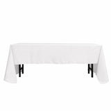 White rectangular tablecloth draped over a banquet table on a white background