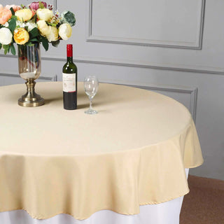 Enhance Your Décor with the Beige 70" Round Polyester Linen Tablecloth