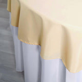 70" Round Beige Polyester Linen Tablecloth