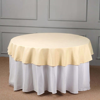 Elevate Your Event with the Beige 70" Round Polyester Linen Tablecloth