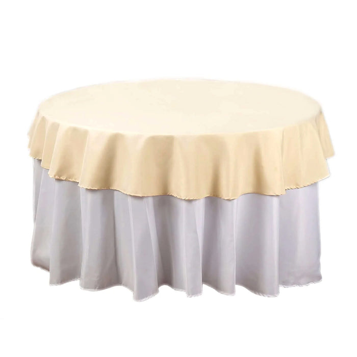 70" Round Beige Polyester Linen Tablecloth