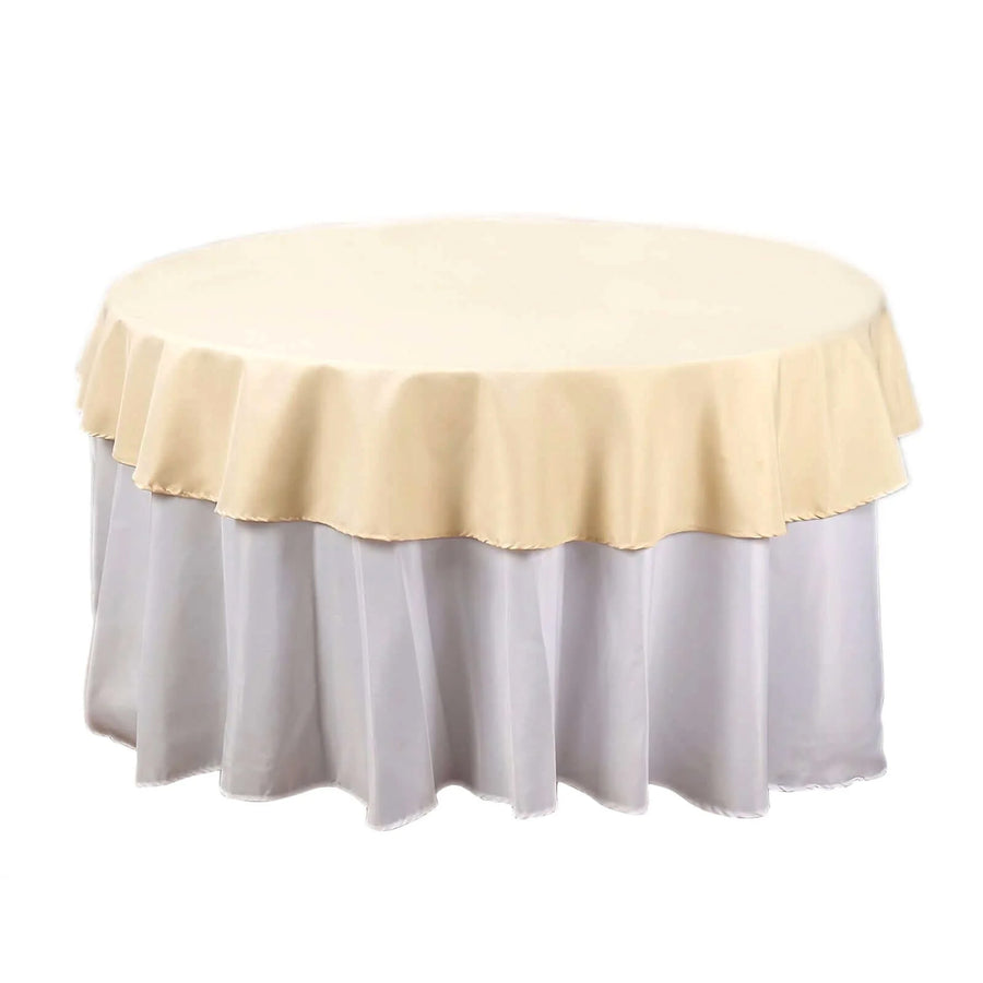 70" Round Beige Polyester Linen Tablecloth