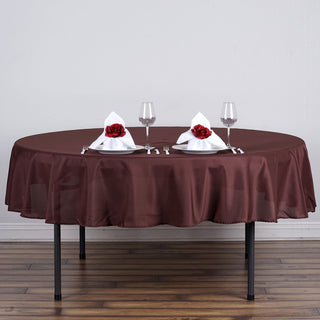 Add Elegance to Your Event with the 70" Round Chocolate Seamless Polyester Linen Tablecloth