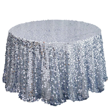 Sequin 120" Round Tablecloth Dusty Blue - Seamless Big Payette Table Cover