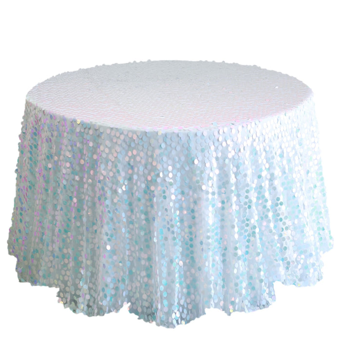 120inch Big Payette Iridescent Blue Sequin Round Tablecloth Premium Collection