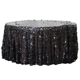 120" Big Payette Black Sequin Round Tablecloth Premium Collection