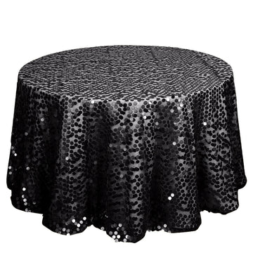 Sequin 120" Round Tablecloth Black - Seamless Big Payette Design for Luxe Celebrations