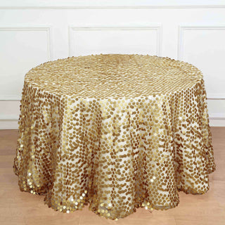 Elevate Your Event with the 120" Champagne Seamless Big Payette Sequin Round Tablecloth