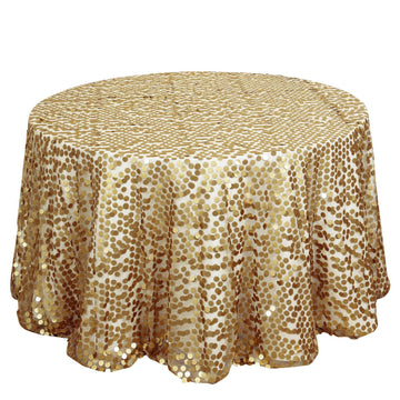 Sequin 120" Round Tablecloth Champagne - Seamless Big Payette Table Cover