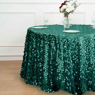 120" Hunter Emerald Green Seamless Big Payette Sequin Round Tablecloth - Perfect for Weddings and Parties