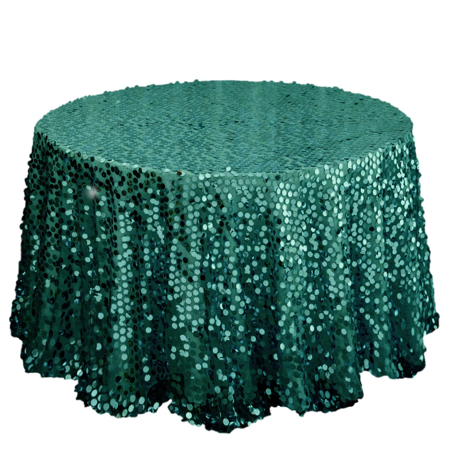 120 inches Big Payette Navy Blue Sequin Round Tablecloth Premium Collection