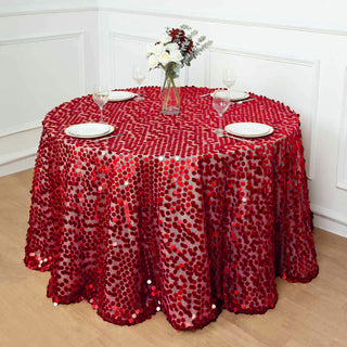 Add a Touch of Elegance to Your Event with the 120" Red Seamless Big Payette Sequin Round Tablecloth