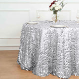 120" Big Payette Silver Sequin Round Tablecloth Premium Collection