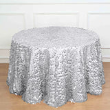 120" Big Payette Silver Sequin Round Tablecloth Premium Collection