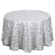 120" Big Payette Silver Sequin Round Tablecloth Premium Collection