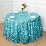 120 Inch | Big Payette Turquoise Sequin Round Tablecloth Premium Collection | TableclothsFactory