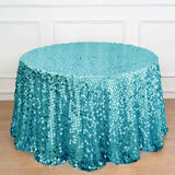 120 Inch | Big Payette Turquoise Sequin Round Tablecloth Premium Collection | TableclothsFactory