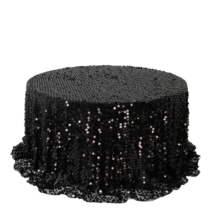 Sequin 132inch Round Tablecloth Black - Big Payette Table Cover