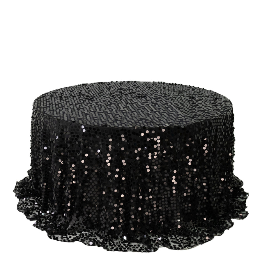 Sequin 132inch Round Tablecloth Black - Big Payette Table Cover