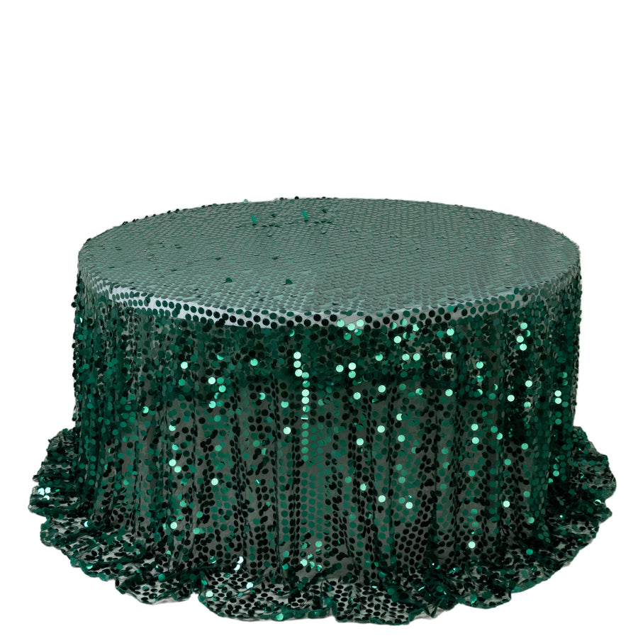 Sequin 132" Round Tablecloth Hunter Emerald Green - Big Payette Table Cover