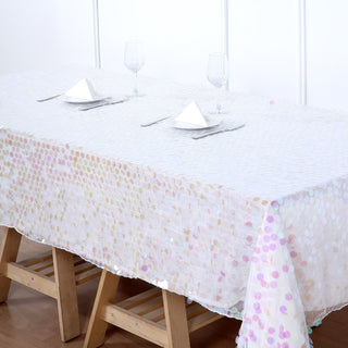 Enhance Your Event Decor with the Iridescent Big Payette Sequin Rectangle Tablecloth