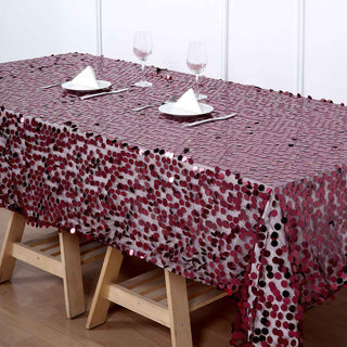 Create a Magical Atmosphere with the Burgundy Seamless Big Payette Sequin Rectangle Tablecloth