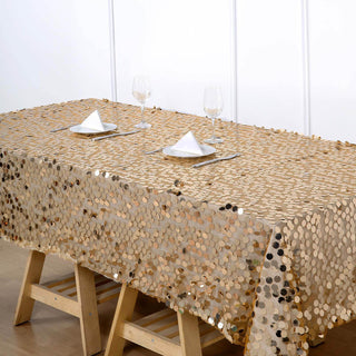 Turn Your Tables into Works of Art with the Gold Seamless Big Payette Sequin Rectangle Tablecloth