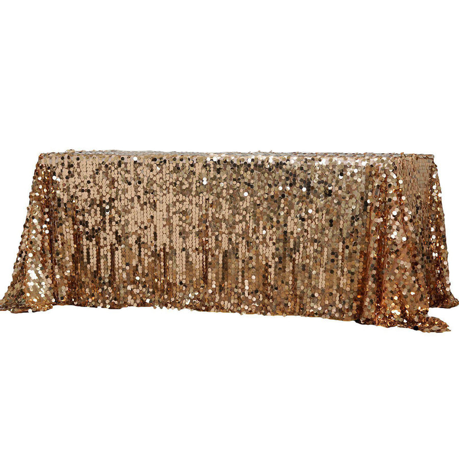 90"x132" Gold Big Payette Sequin Rectangle Tablecloth Premium