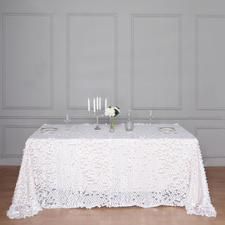 Elegant and Sparkling 90x132 White Seamless Big Payette Sequin Rectangle Tablecloth