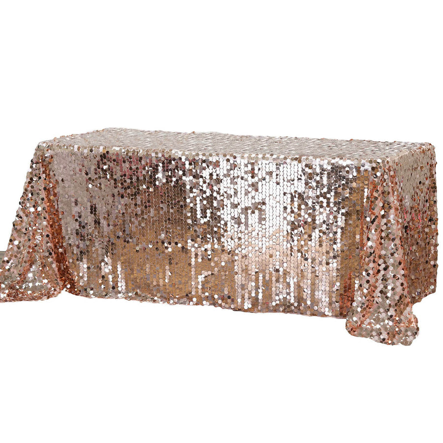 90x156 Big Payette Sequin Rectangle Tablecloth - Rose Gold | Blush