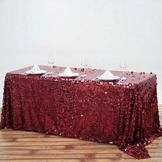 Burgundy Seamless Big Payette Sequin Rectangle Tablecloth - Add Elegance to Your Event
