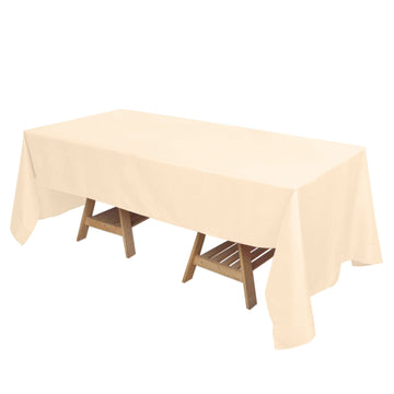 72"x120" Beige Seamless Polyester Rectangle Tablecloth, Reusable Linen Tablecloth