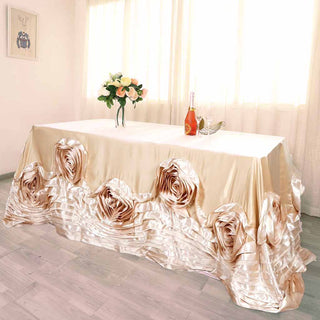 Create a Magical Wedding Decor with the Champagne Seamless Rosette Tablecloth