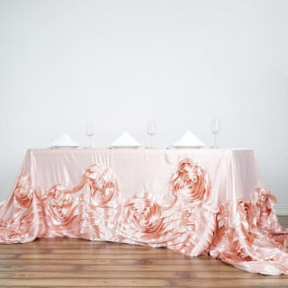 Blush Rosette Lamour Satin Tablecloth