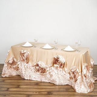 Elegant Champagne Rosette Tablecloth for Stunning Event Decor
