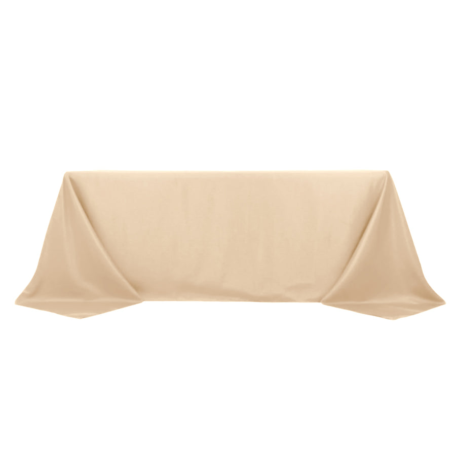 90"x132" Beige Polyester Rectangular Tablecloth