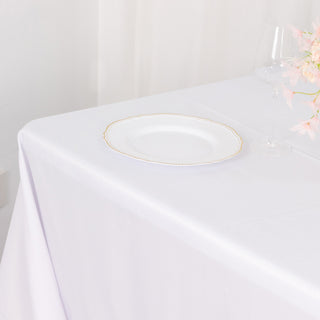Elevate Your Event with the 90"x156" White Seamless Polyester Round Corner Tablecloth