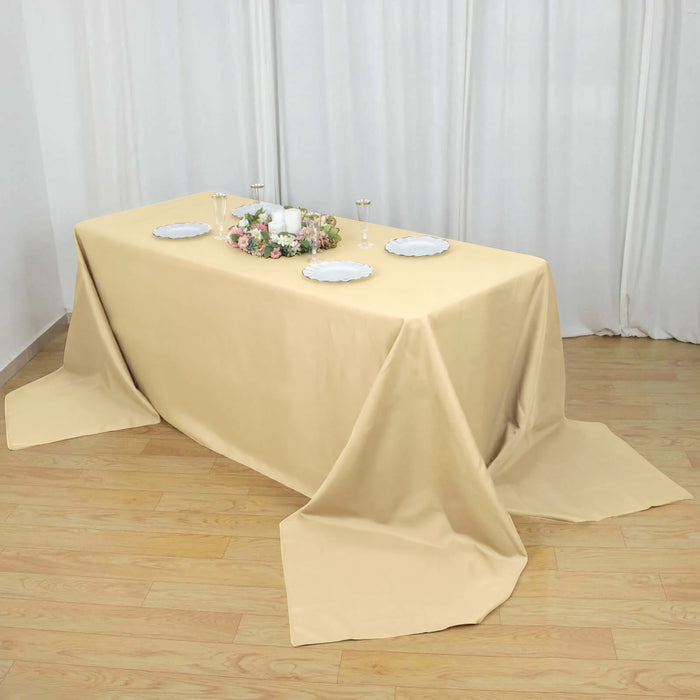 90"x156" Beige Polyester Rectangular Tablecloth