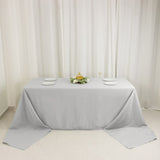 90x156inch Silver Seamless Premium Polyester Rectangular Tablecloth - 220GSM for 8 Foot Table