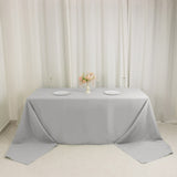 90x156inch Silver Seamless Premium Polyester Rectangular Tablecloth - 220GSM for 8 Foot Table