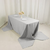 90x156inch Silver Seamless Premium Polyester Rectangular Tablecloth - 220GSM for 8 Foot Table