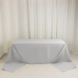 90x156inch Silver Seamless Premium Polyester Rectangular Tablecloth - 220GSM for 8 Foot Table