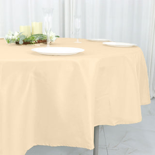 Enhance Your Table Décor with the 90" Beige Seamless Polyester Round Tablecloth