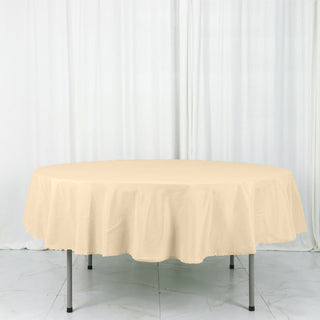 Add Elegance to Your Event with the 90" Beige Seamless Polyester Round Tablecloth