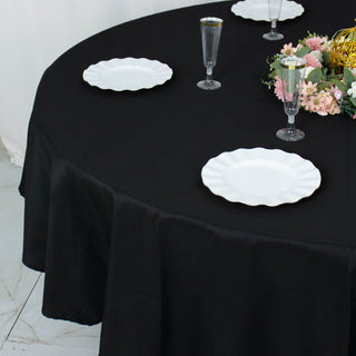 Create a Timeless and Elegant Atmosphere with the Black Seamless Premium Polyester Round Tablecloth