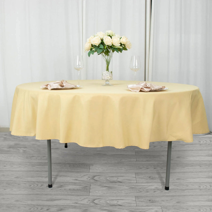 90inch Champagne 200 GSM Seamless Premium Polyester Round Tablecloth