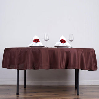 Elevate Your Event Decor with the 90" Chocolate Seamless Polyester Round Tablecloth