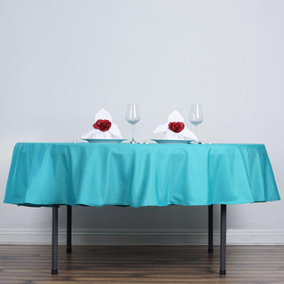 Add Elegance to Your Event with the 90" Turquoise Seamless Polyester Round Tablecloth